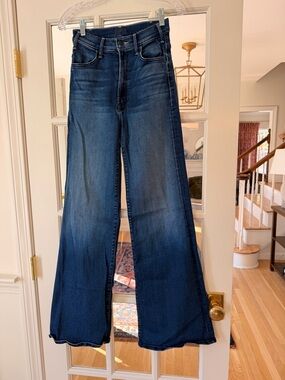 MOTHER Dark Blue Wide-Leg High-Rise Jeans